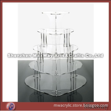Clear Heart-shaped Promotional Acrylic 5 Tiers Tower Wedding Cup Cake Display Stand Rack